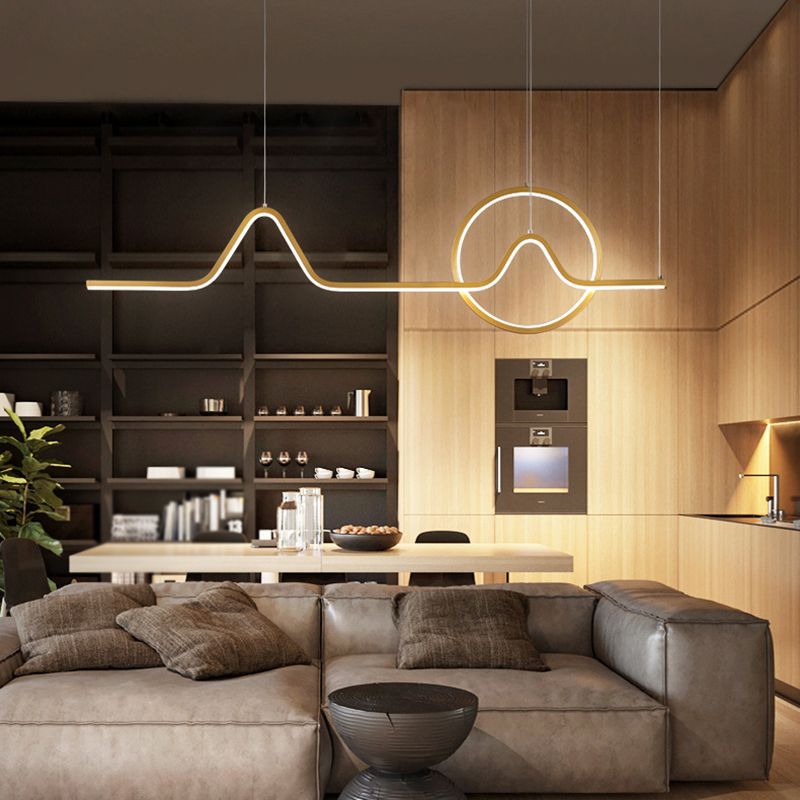 Linear Shape Chandelier Lighting Modern Style Metal 1 Light Island Lamp in Gold/Black