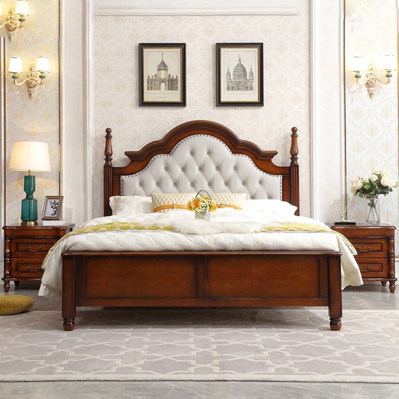 84.65 inch Wide Victorian Bed Frame Pine Wood Bed with Upholstered Headboard