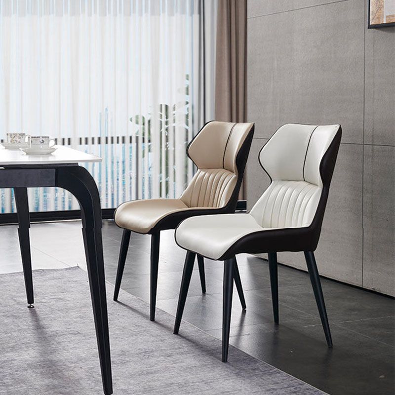 Faux Leather and Metal Side Chair Set Modern Dining Side Chair