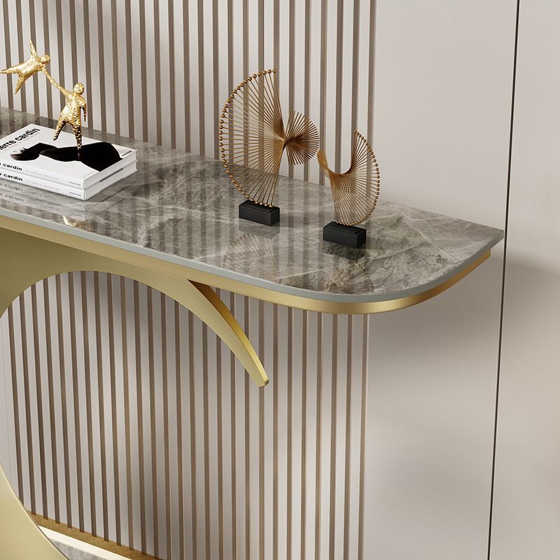 Stain Resistant Console Table with Iron Pedestal Base and Stone Top
