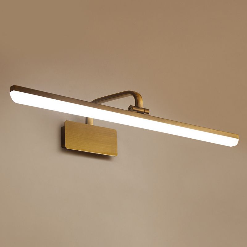 Metal Linear Shape Mirror Wall Light Modern 1 Light Mirror Wall Mount Fixture in Brass