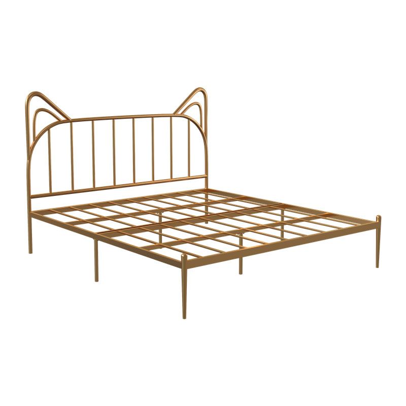 Metal Bed with Headboard High Profile Open-Frame Bed in Gold Finish