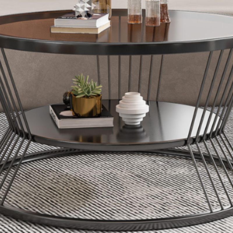 Modern 17.7" H Round Glass Coffee Table Iron Frame Cocktail Table
