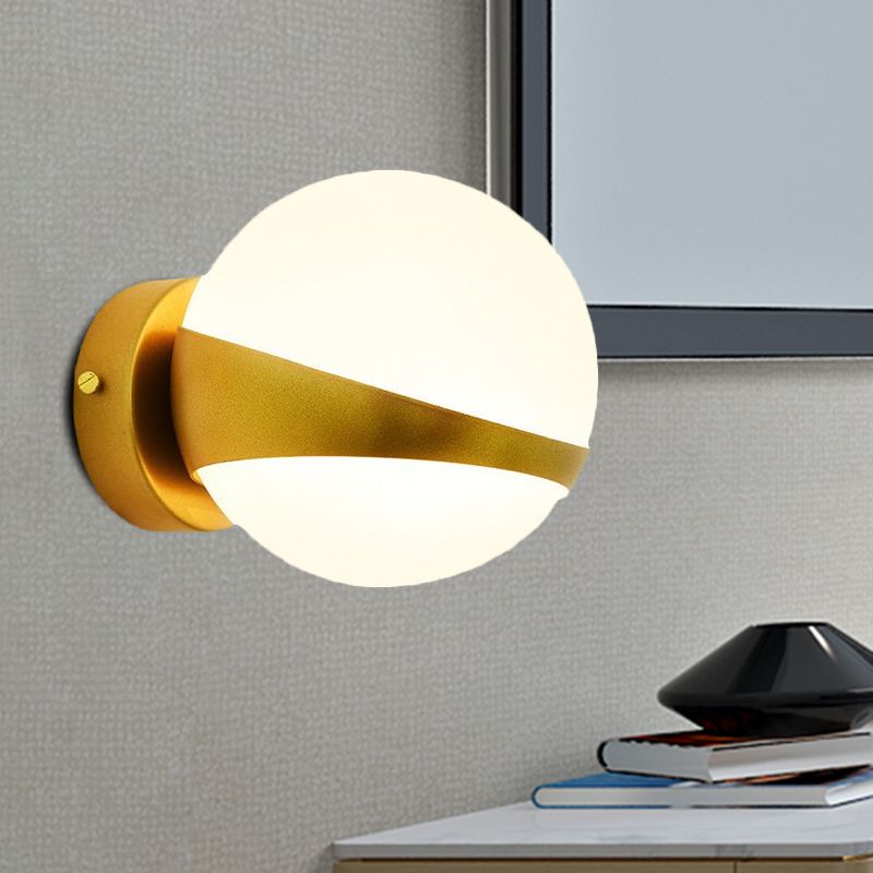 1/2 Heads Spherical Wall Mount Lighting Frosted Glass Shade Modern Wall Lamp in Gold