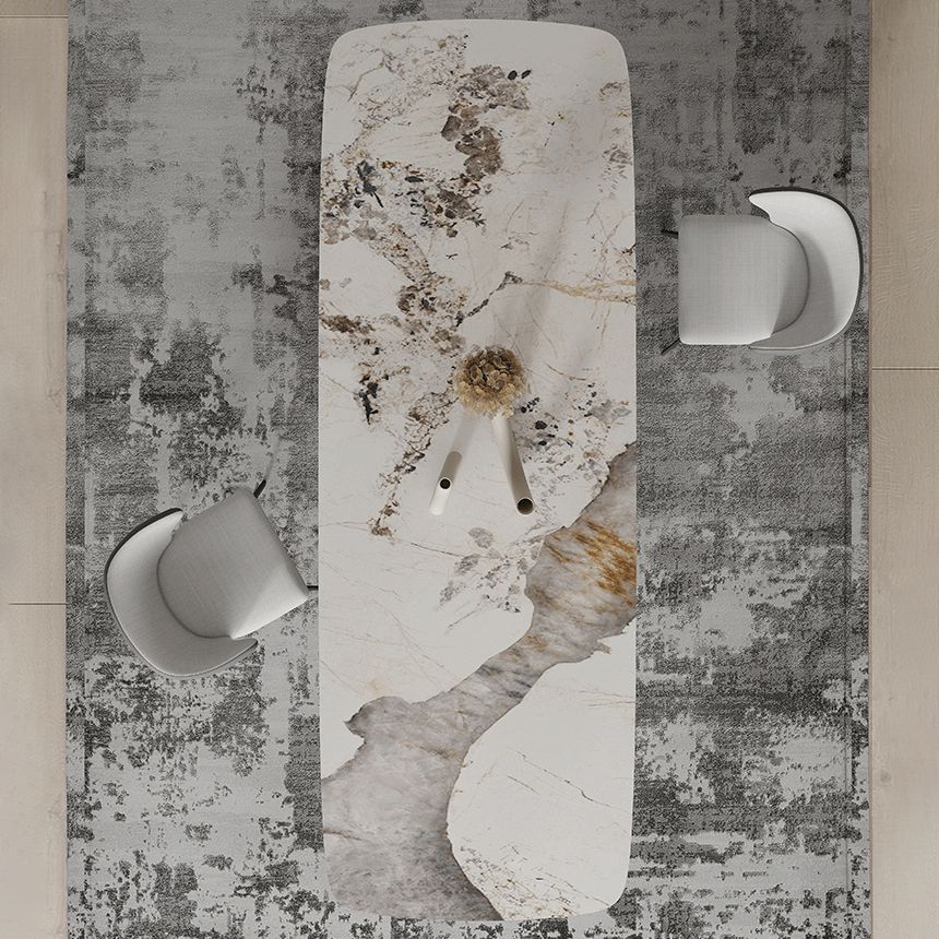 Sintered Stone Top Esstisch Rechtecktisch mit metallschwarzer Sockelbasis