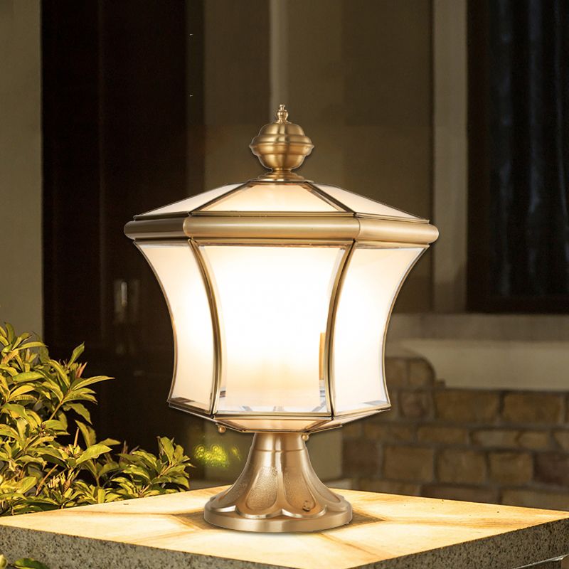 Modern Simple Copper Outdoor Light Lantern Shape Waterproof Pillar Lamp for Outdoor