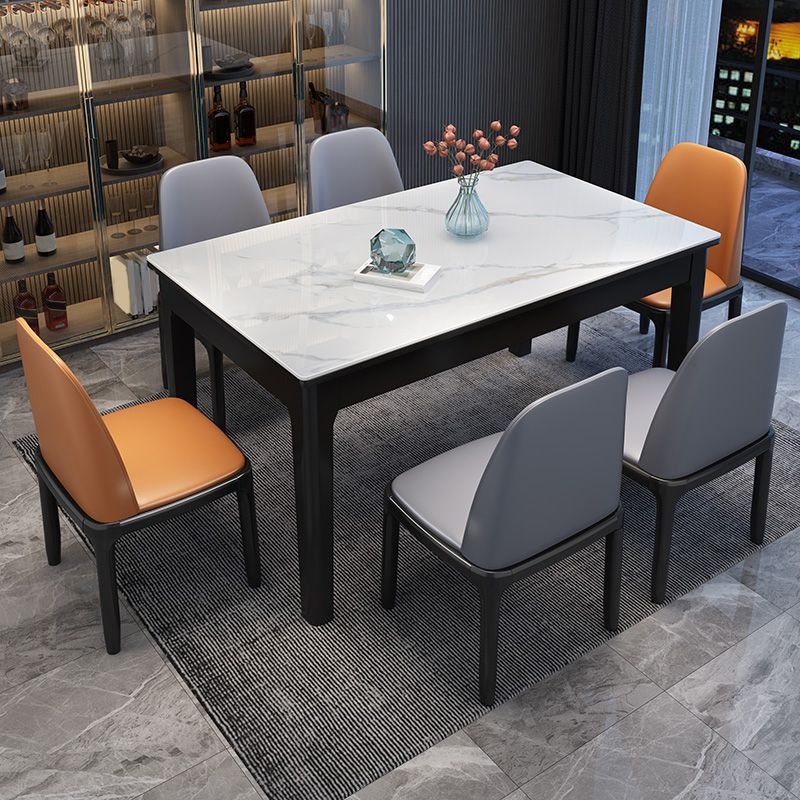 Rectangle 4 Legs Table Mid-Century Modern White Tone Fixed Table of Sintered Stone