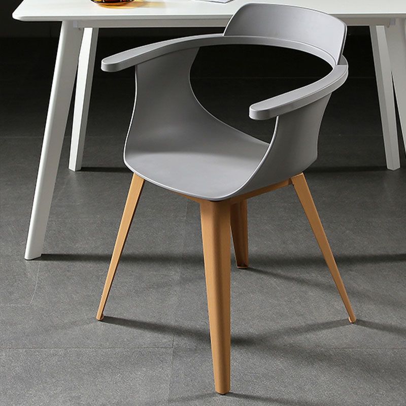 Modern Open Back Side Chair Plastic Arm Chair with Metal Base for Dining Room