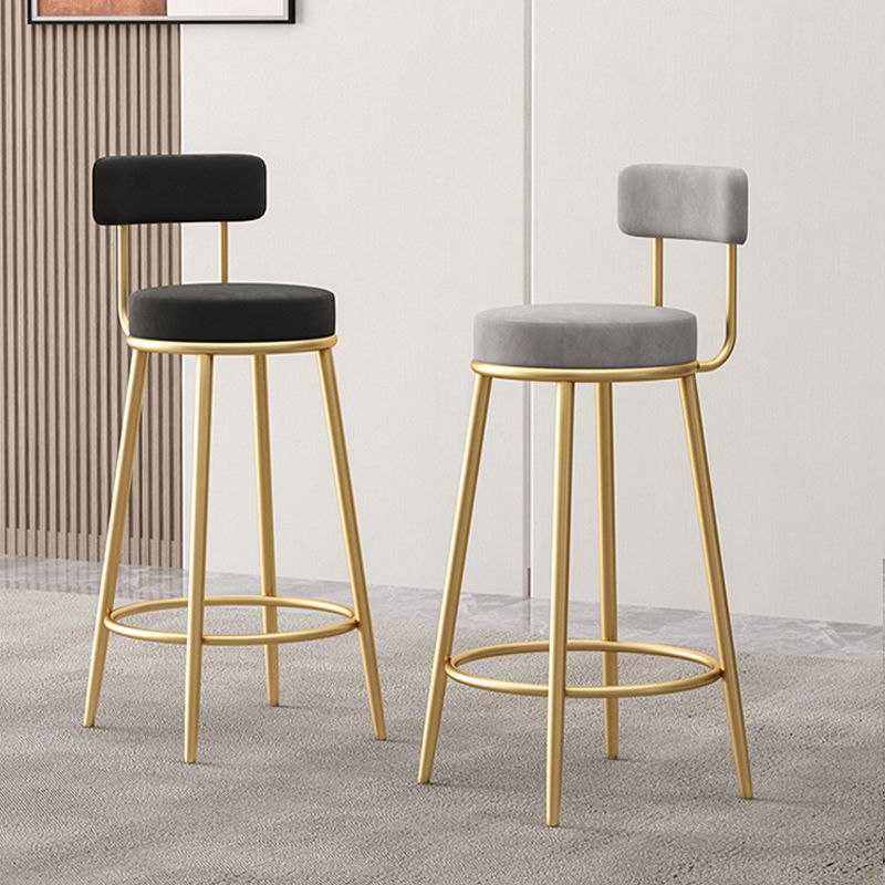 Glam Fabric Bar Stools Low Back Round Seat Barstool with 4 Gold Iron Legs