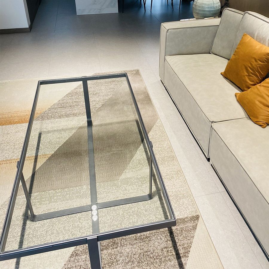 Contemporary Rectangle Glass Top Cocktail Table with Cross Base
