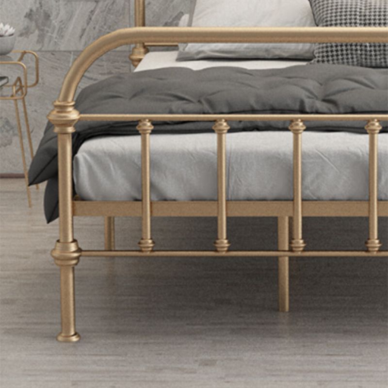 Open-Frame Bed with Spindle Headboard and Metal Legs in Solid Color