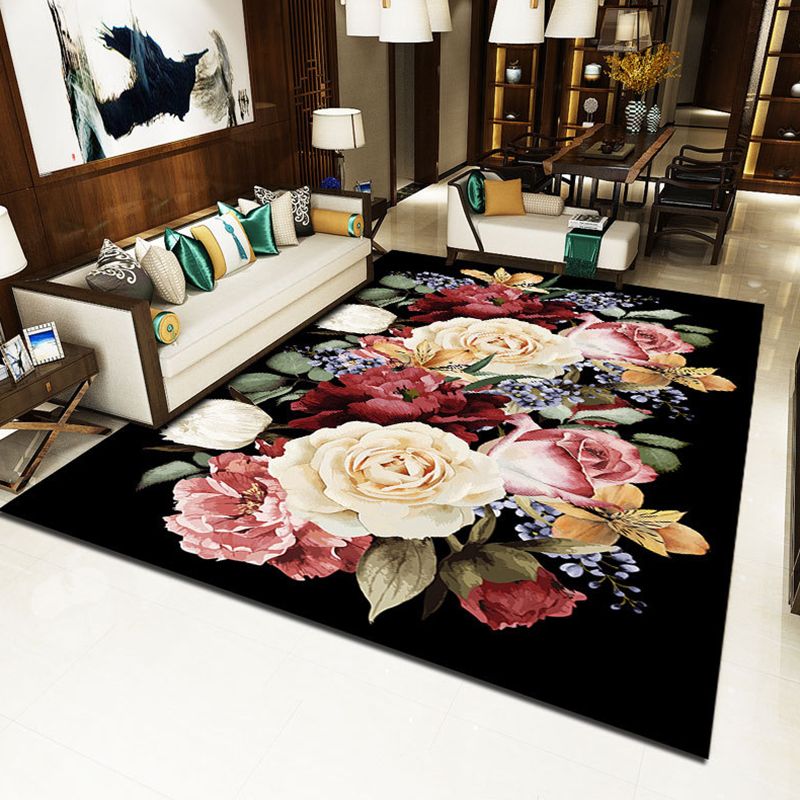 Moderner Teppich in leuchtenden Farben, luxuriöser Teppich mit Blumenmuster, rutschfester Teppich für die Inneneinrichtung