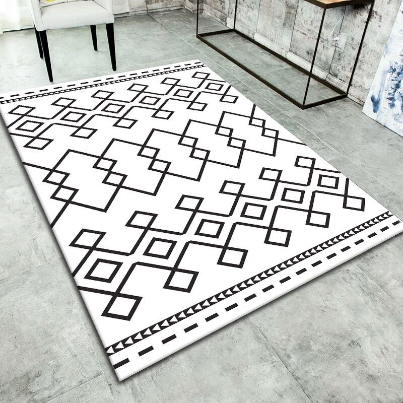 White Print Carpet Polyester Simple Indoor Carpet Stain Resistant Carpet for Drawing Room