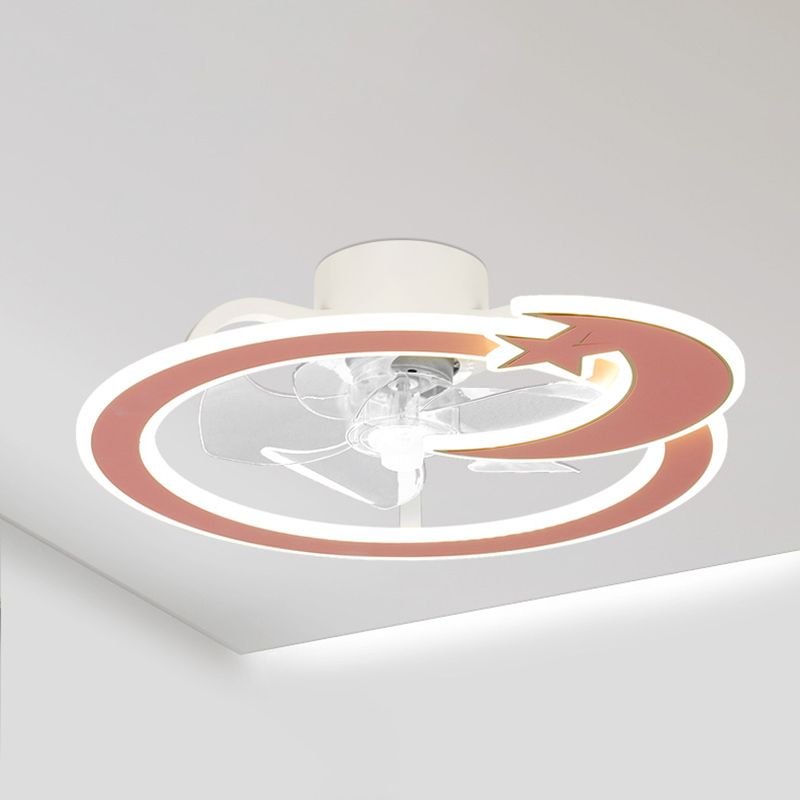 Kids Lovely LED Ceiling Fans Wrought Iron Circular Ceiling Fan Light with Acrylic Shade