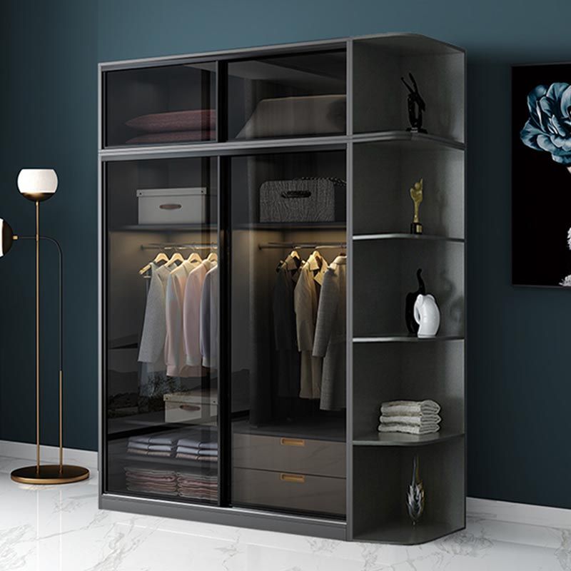 Black Wardrobe for Home Modern Style Cabinet with Glass Doors