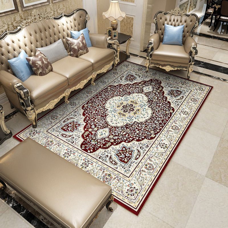 Fancy Traditional Carpet Medallion Print Polyester Rug Stain Resistant Rug voor Home Decor