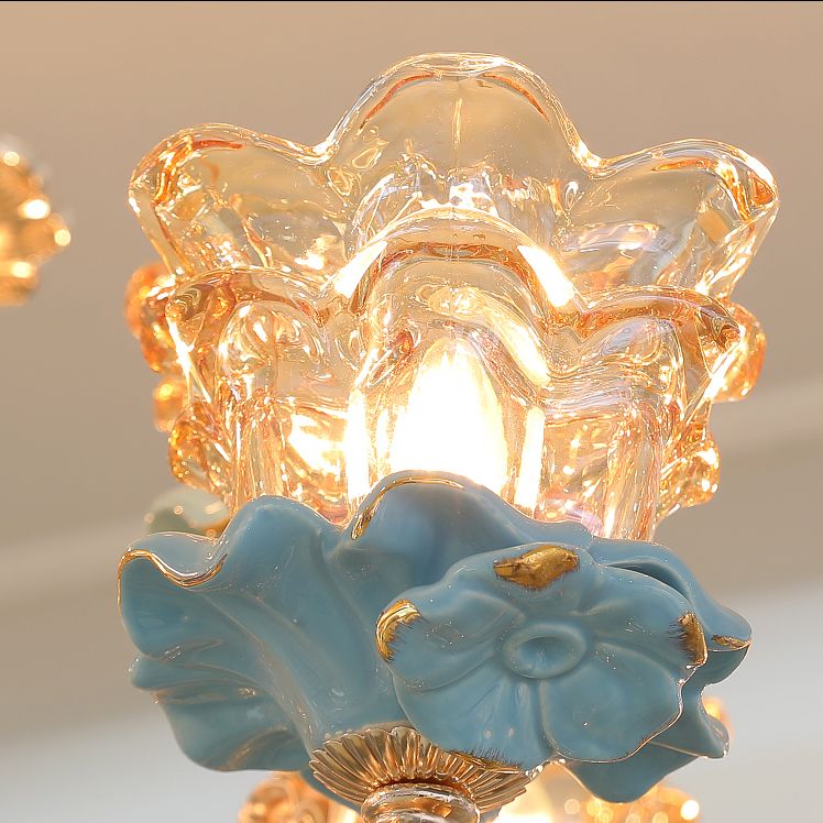 European Style Chandelier Metal Flower Shape Hanging Light with Crystal for Bedroom