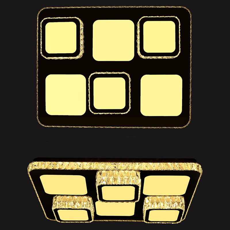 Rettangolare Soffitto Montato Lampada Contemporary Crystal Family Room LED Flush Light in Chrome