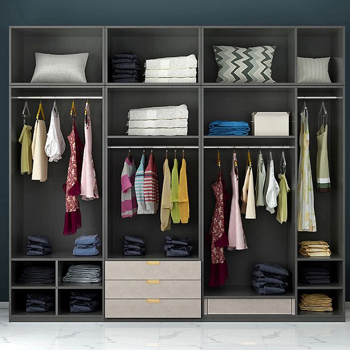 Engineered Wood Wardrobe Closet with Shelves Modern Wardrobe Cabinet
