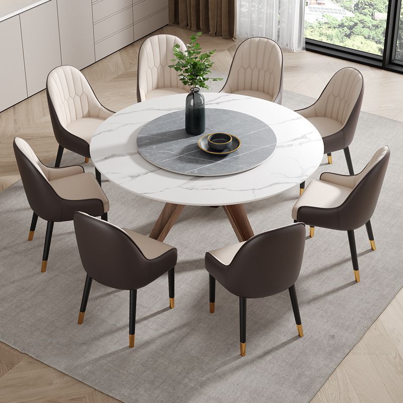 Round Stone Furniture Luxury Style Tripod Base Dining Room Collection with Turntable