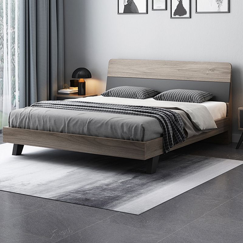 Mid-Century Modern Wood Bed with Headboard and 4 Legs in Grey