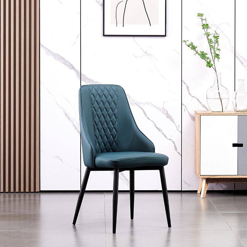 Modern Leather Dining Chair Solid Back Armless Side Chairs with Metal Legs