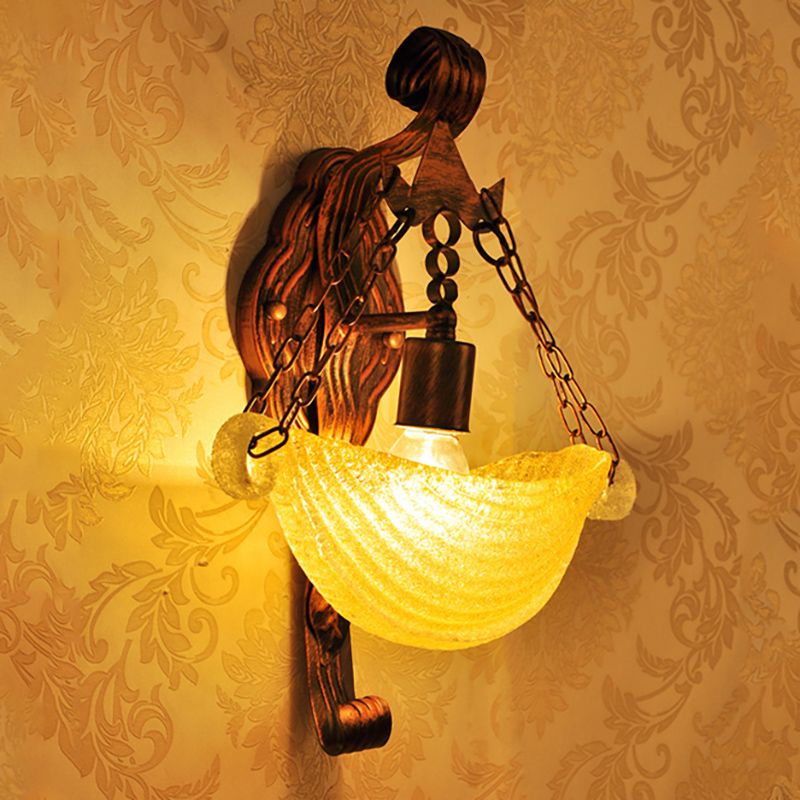 Bowl en forme d'applications Lumière vintage en verre ambre élégant 1 lumières luminaires muraux en cuivre avec une chambre à coucher pour chambre à coucher