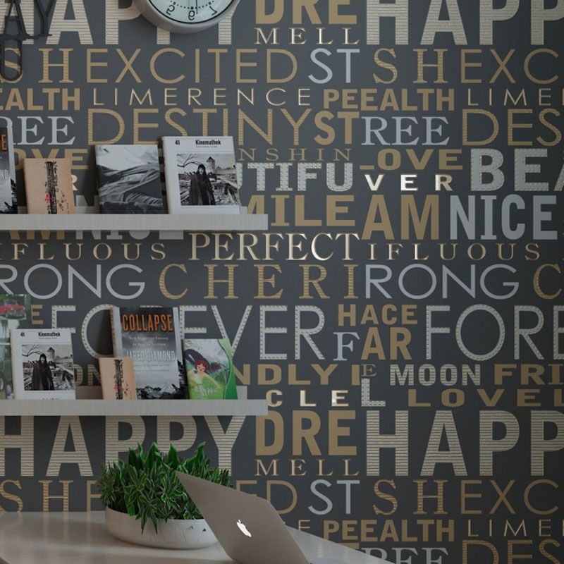 Letters Wall Covering for Accent Wall Graffiti Wallpaper Roll in Dark Color, Stain-Resistant