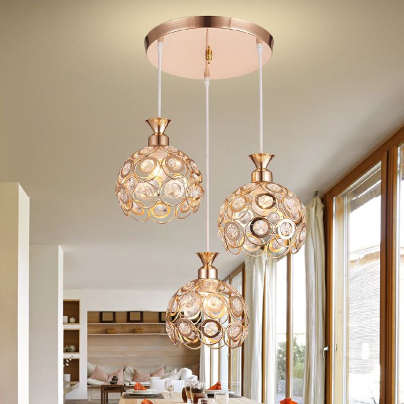 Lampe à chute de salle à manger à 3 têtes de lumière multi-pendentif moderne avec une teinte cristalline mondiale