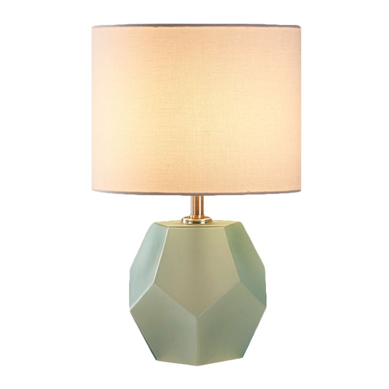 Single-Bulb 3D Hexagon Table Lamp Modern Grey/Pink/Yellow Glass Night Light with Drum Fabric Shade