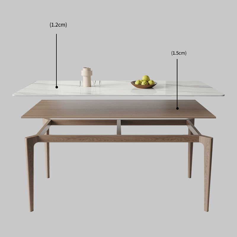 Mid-Century Dining Table Rectangle Stone Dinette Table in White