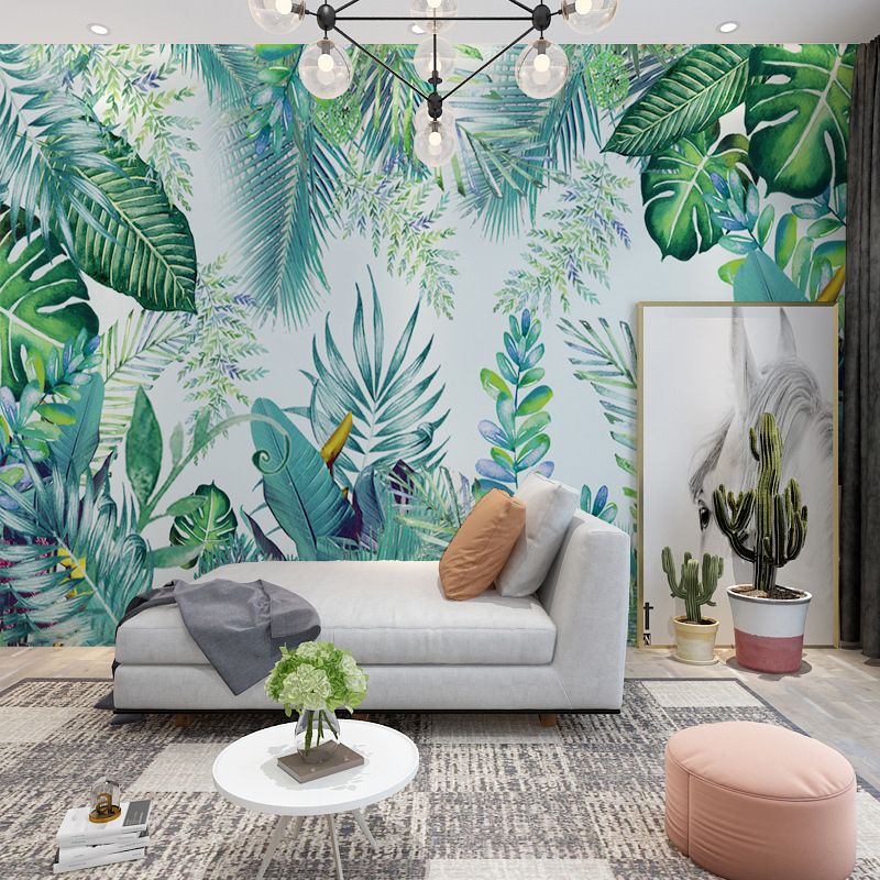 Large Banana Leaves Mural Wallpaper for Thai Restaurant Plants Wall Decor, Water-Resistant