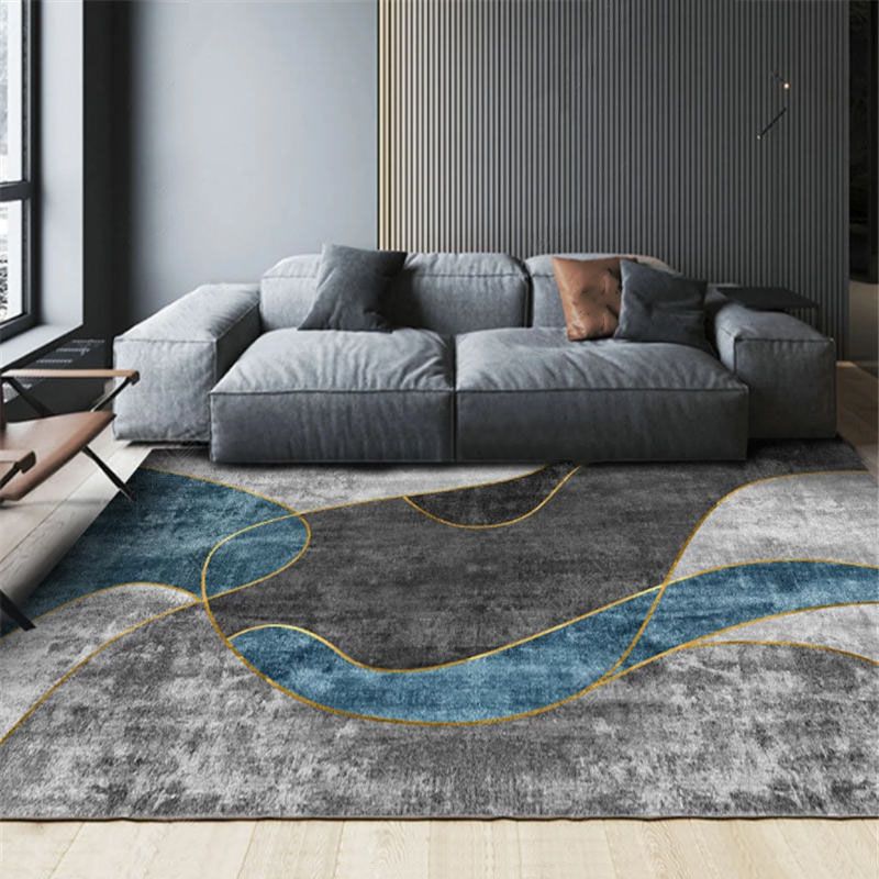 Dark Grey Rug Polyester Striped Indoor Rug Stain Resistant Rug for Living Room