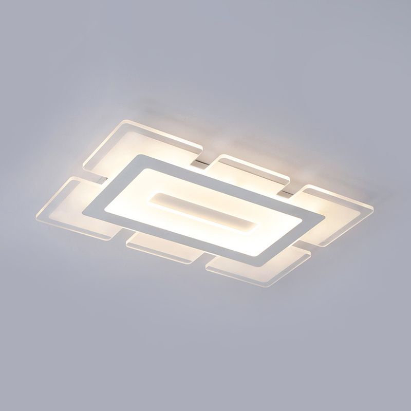 Plafonnier rectangulaire ultra fin en acrylique, moderne, blanc, 23,5 "/ 35,5" de long, LED encastré, lumière chaude/blanche, avec design découpé