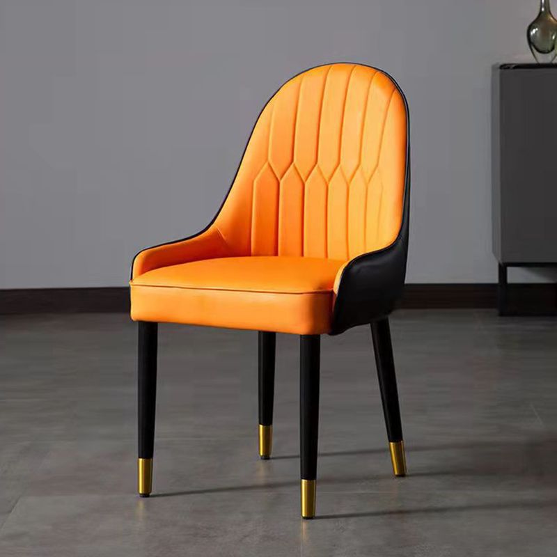 Glam Upholstered Dining Chairs Faux Leather Kitchen Dining Chair with Wood Legs