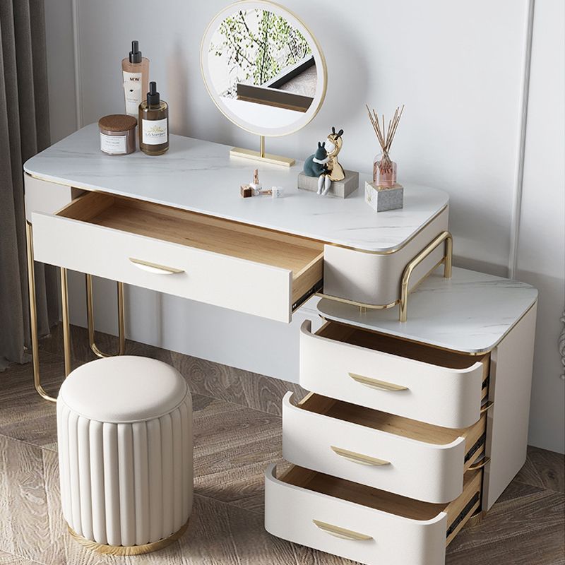17.71" Wide Make-up Vanity Bright White Wood Vanity Set with 4 Storage Drawers