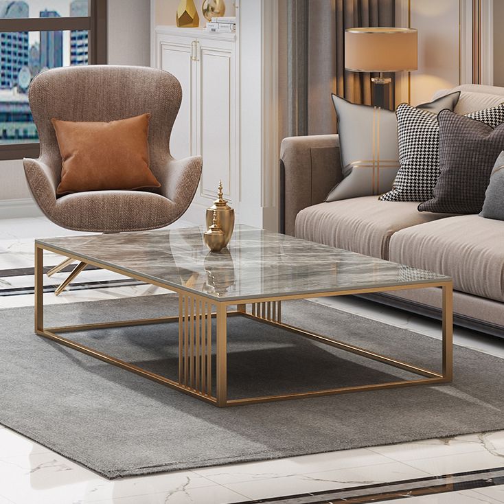Glam Style Gold Iron Frame Coffee Table Gray Slate Table Top Coffee