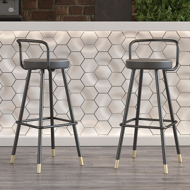 Nordic Backrest Armless Counter Stool Iron Kitchen Bar Stool with Pedal and Cushion