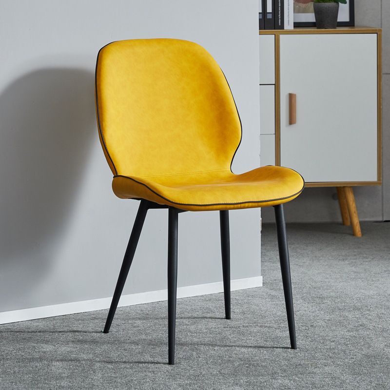 Modern Armless Dining Chairs Leather Wingback Side Chair with Metal Legs