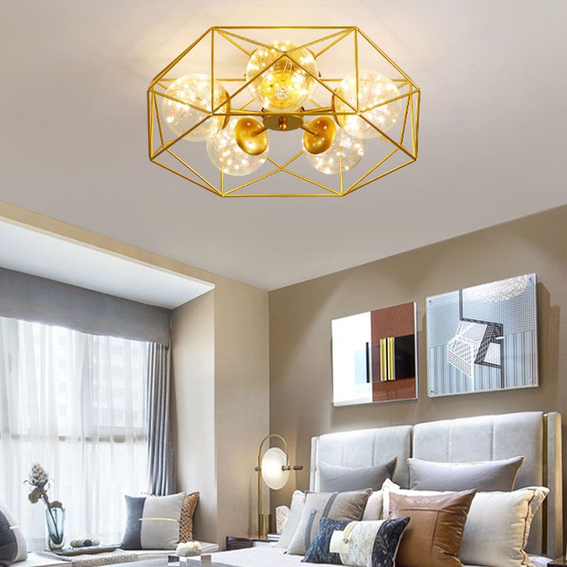 Metal Cage Design Simplicity Ceiling Light 5-Lights Modern Style Lighting Fixture