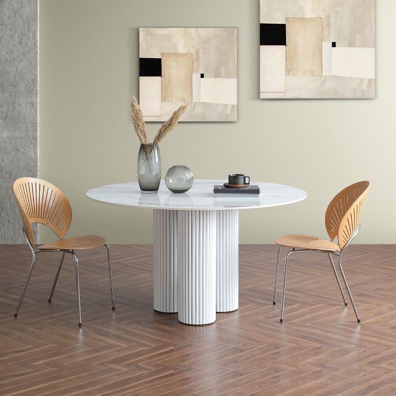 Round White Indoor Dining Table Set Modern Stone 1/2/3/5 Pieces Dinette Set