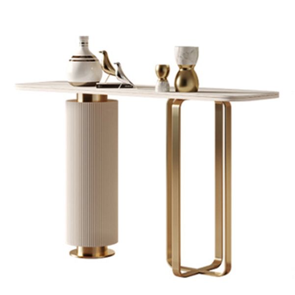 Glam Stone Console Sofa Table Rectangle Metal End Table for Hall