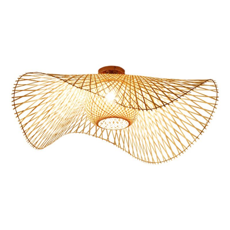 Asian Style Ceiling Lamp Bamboo Flush Mount Lighting for Bedroom