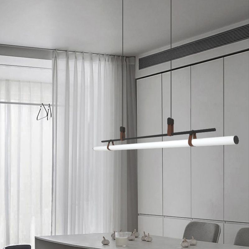 Lámpara moderna de la isla de metal lineal Luz de restaurante moderno de 1 cabeza con sombra acrílica