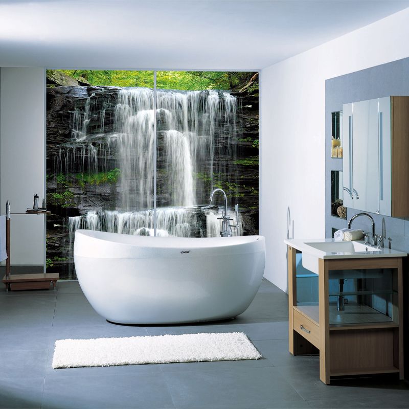 Customized Forest Scene Mural Wallpaper Modern Waterfall Wall Decor in Grey and Green