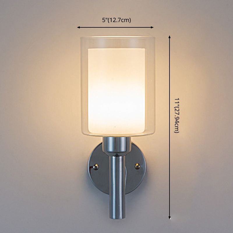 Double Cylindrical Glass Shade Sconce Lights Single Bulb Simplicity Modern Style Wall Light for Staircase Aisle