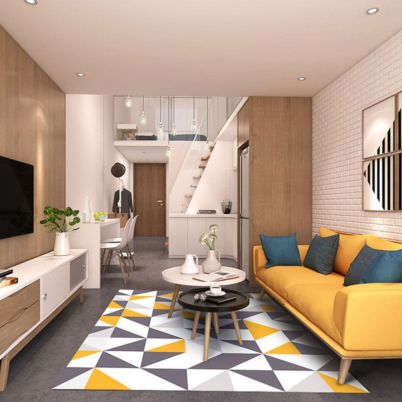 Modern Great Room Rug Multi-Color 3D Geometric Print Rug Carpet Synthetics Non-Slip Pet Friendly Washable Rug