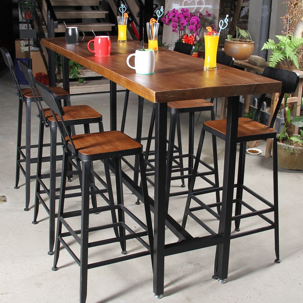 Rectangle Bar Pub Table Set 1/5 Pcs Iron Frame Bar Table and Stools