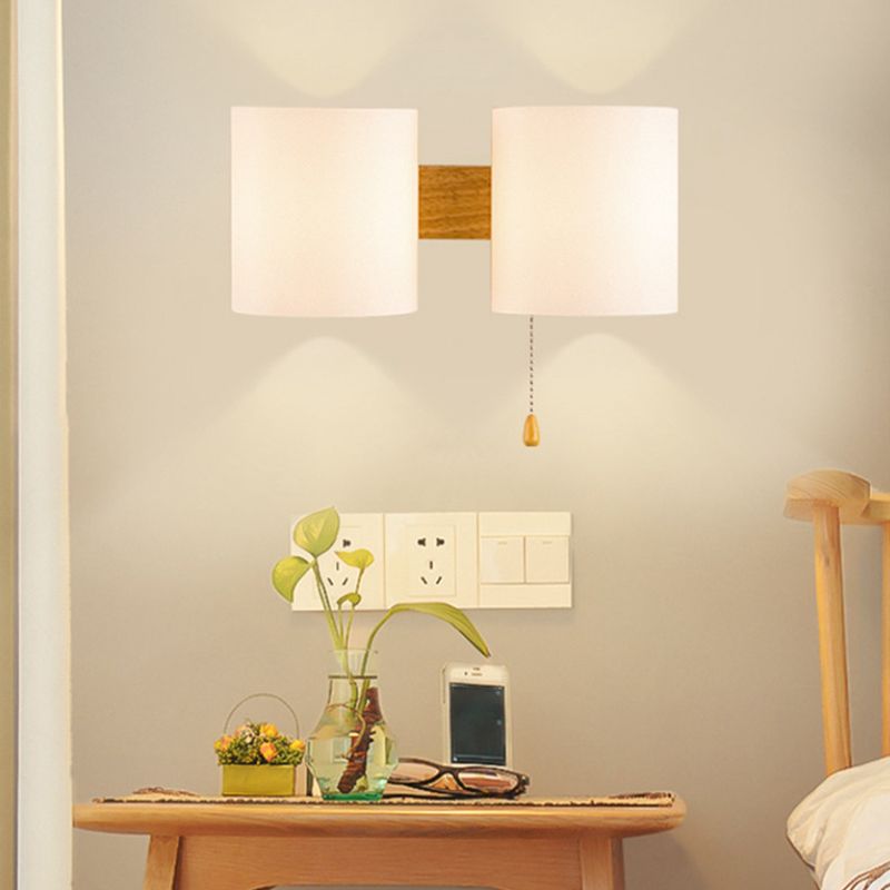 Modern Style Cylinder Shade Wall Lamp Wood Sconces Light for Bedroom