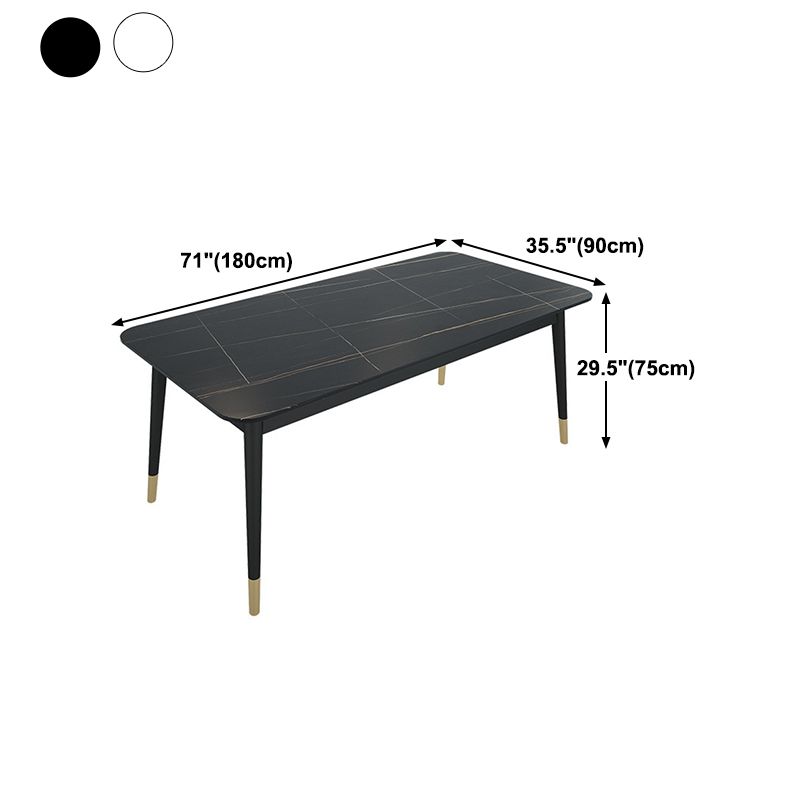 Stone Top Dining Table Contemporary Rectangle Table with 4 Metal Legs in Black